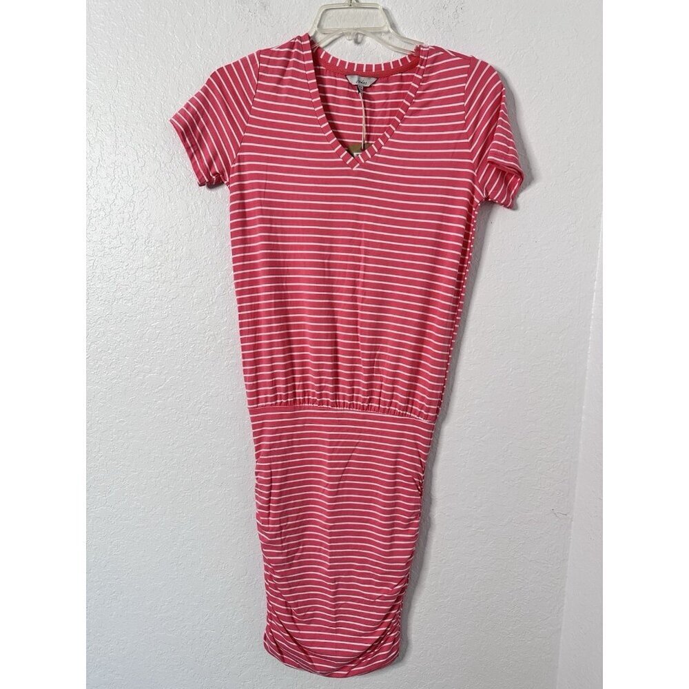 Joules Candice Striped V-Neck Jersey Gathered Ruched Skirt Dress Pink Size 2 NWT